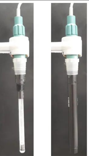 Figure 14: Ammonia-selective electrode. pH electrode without membrane module (left) and pH electrode with membrane  module as used for measurements