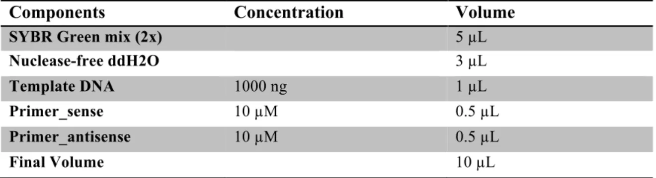 Table 3.2: RT-qPCR reaction composition 