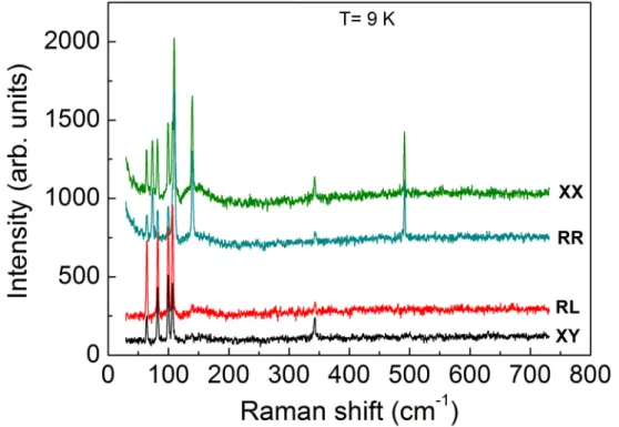 Abbildung 4.7 Ramanspektren von Bi 2 Si 2 Te 6  mit linear(XX/XY) und zirkular(RL/RR) polarisiertem Anregungslicht