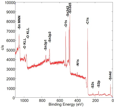 Figure 3.15: XPS spectrum of the contaminated area, showing signals of Sn and S