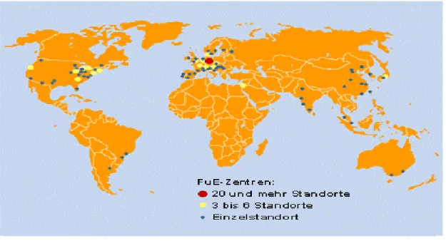 Abb. 4:  F&amp;E-Standorte der Siemens AG, 2001  Quelle:  Geschäftsbericht der Siemens AG, 