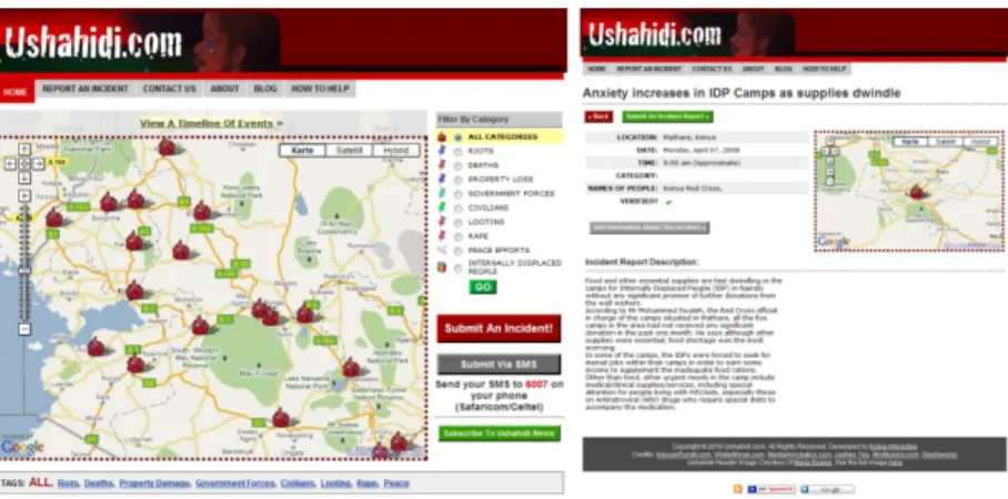 Abbildung 2.5.: Nutzung der Ushahidi Plattform zur Meldung von Gewalt- Gewalt-taten in Kenya 2008, von http://legacy.ushahidi.