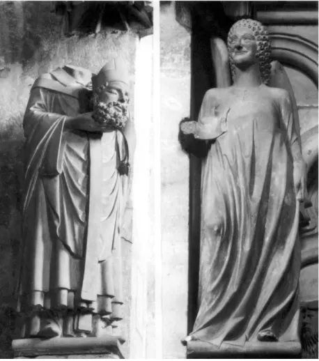 Abb.  18:  Bamberg,  Dom:  Figurengruppe  Hl.  Dionysius  und  Kronen- Kronen-engel. Rekonstruktion der ursprünglich geplanten Aufstellung 