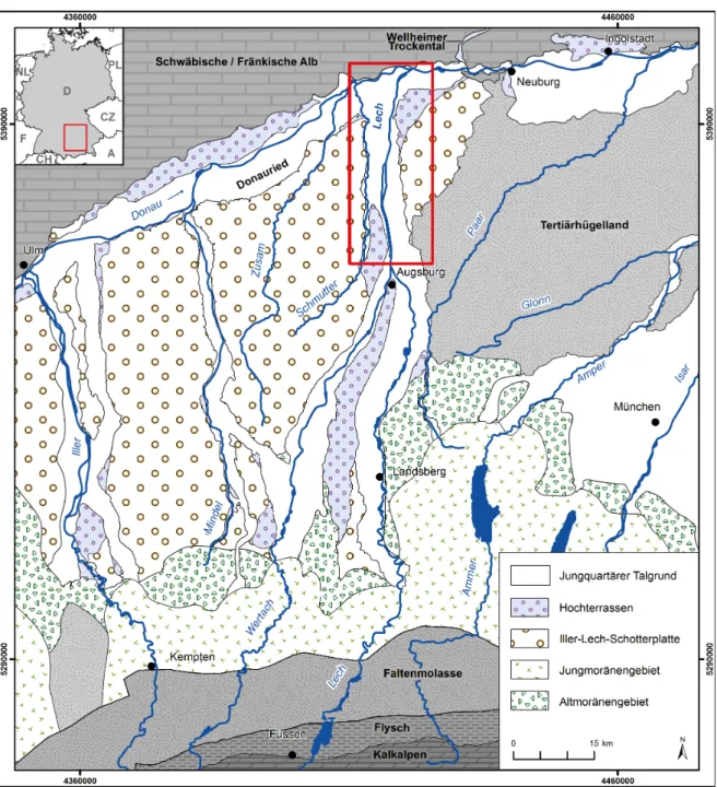 Abb.  1:  Lage  des  Untersuchungsgebietes.  Naturräumliche  Gliederung  nach  BAYERISCHES  GEOLOGISCHES LANDESAMT (1996)