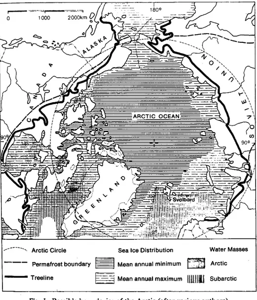 Fig.  1.  Possible boundaries of the Arctic (after various authors). 