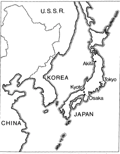 Fig. 8-1.  Map of Japan. CiUes menUoned in tbis cbapter are sboum. 