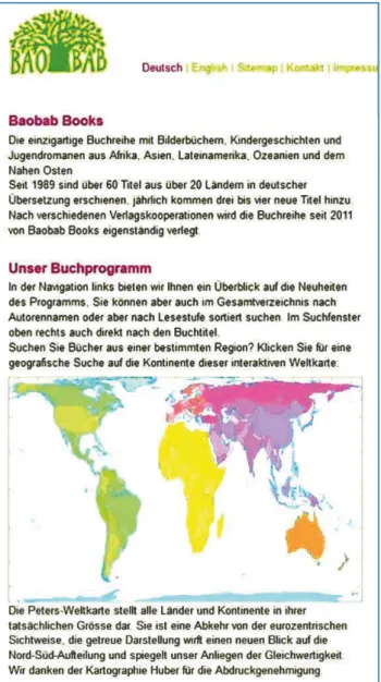 Abb. 1: Ausschnitt des Buchprogramms auf der Internetseite von Baobab Books  (vgl. http://www.baobabbooks.ch/de/buecher) 