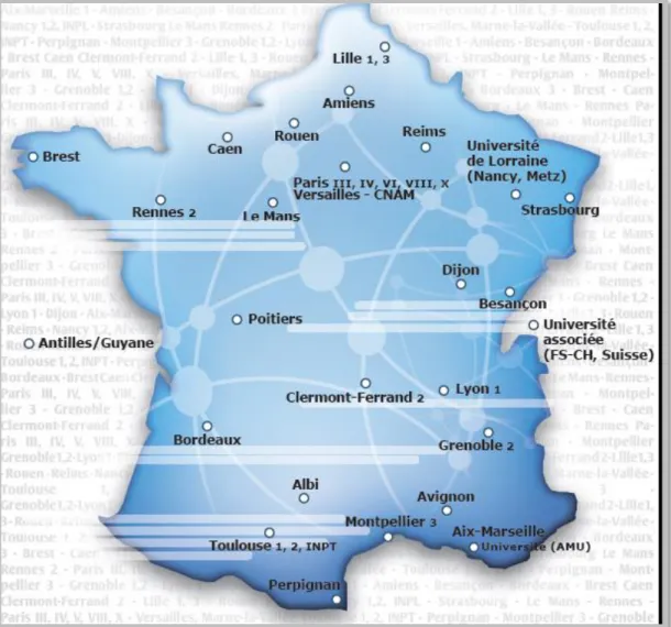 Figure 2 : Universités proposant des formations à distance en France  (FIED 2012b) 