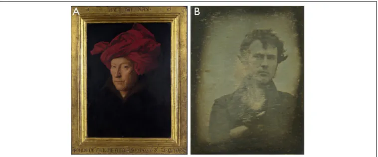 FIGURE 2 | (A) “Portrait of a Man” by Jan van Eyck from the year 1433. The works of art depicted in this image, and the reproduction thereof, are in the public domain worldwide