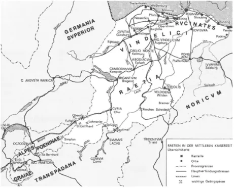 Abbildung 7: Die Provinz Raetien und das Alpenvorland in der römischen Kai- Kai-serzeit (aus: W