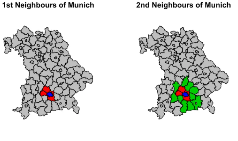 Abbildung 1: First and Second Neighbours of Munich Source: Bayerische Vermessungsverwaltung (2015)