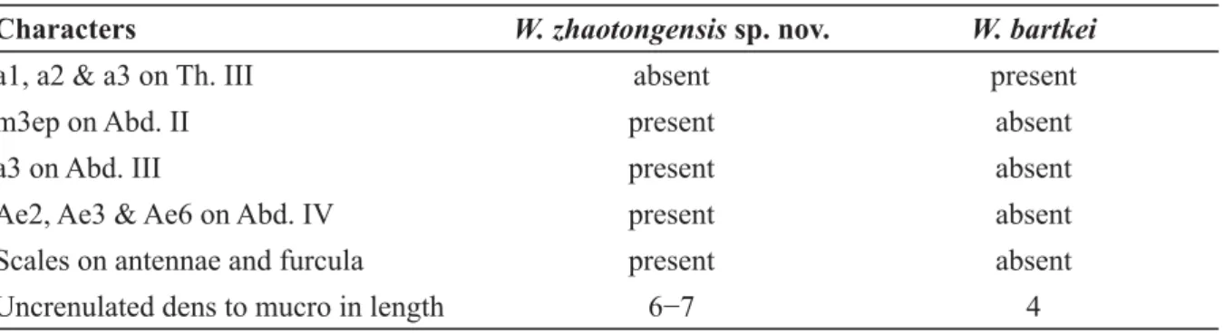 Table 2. Comparison of W. zhaotongensis sp. nov. and W. bartkei Stach, 1965.