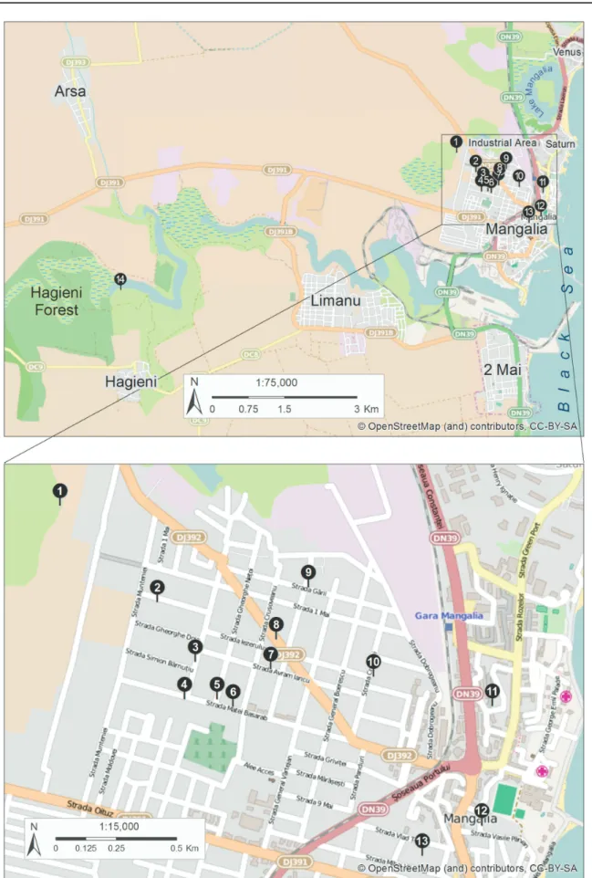Fig. 1. Map of the research area with indication of sampling locations