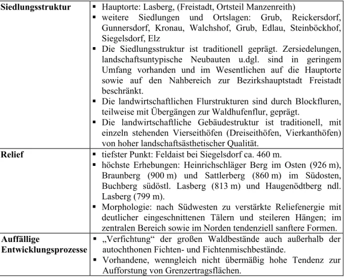 Tab. 5: Struktur- und Nutzungsmerkmale Lasberg (alle Teilgebiete)