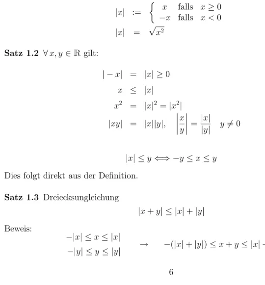Abbildung 1.7: Der Betrag von x und von − x ist | x | .