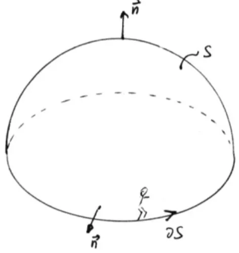 Abbildung  1:  So  stimmen  beim  Satz  von  Stokes  Linien-  und  Flächenin- Flächenin-tegral überein (Beispiel 1): Wenn wir über den Rand ∂S z.B