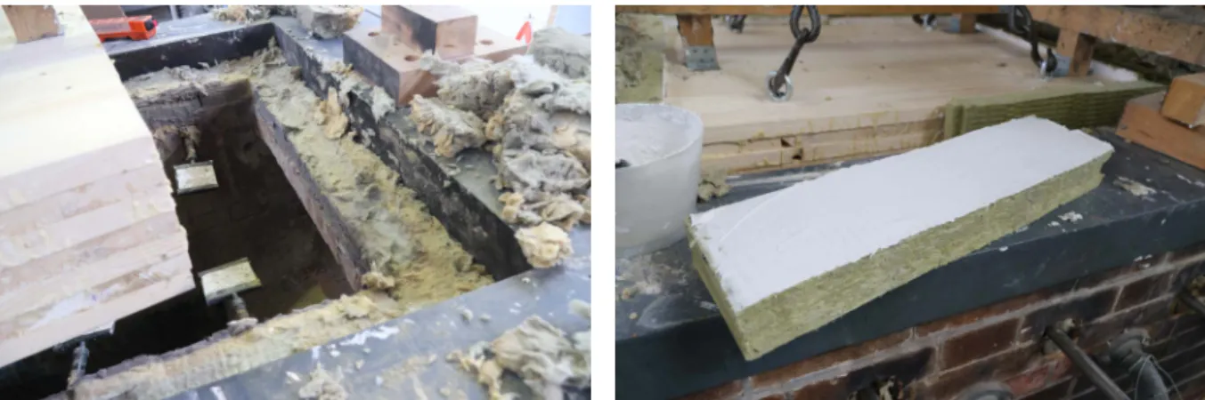 Fig. 3.2: Specimen installation and insulation. Pictures from a CLT-specimen from another test series.