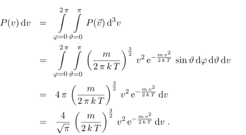 Abbildung 2: Maxwell’sche Geschwin- Geschwin-digkeitsverteilung. Als Beispiel wird ein Stickstoffmolek¨ ul m = 4.6 · 10 −26 kg bei einer Temperatur von 293 K gew¨ahlt
