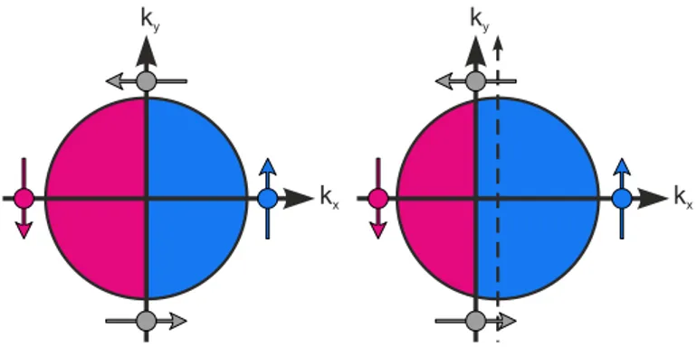 Figure 3.4.: Schematic representation of the Fermi surface of a conduction electron band with spin-momentum coupling