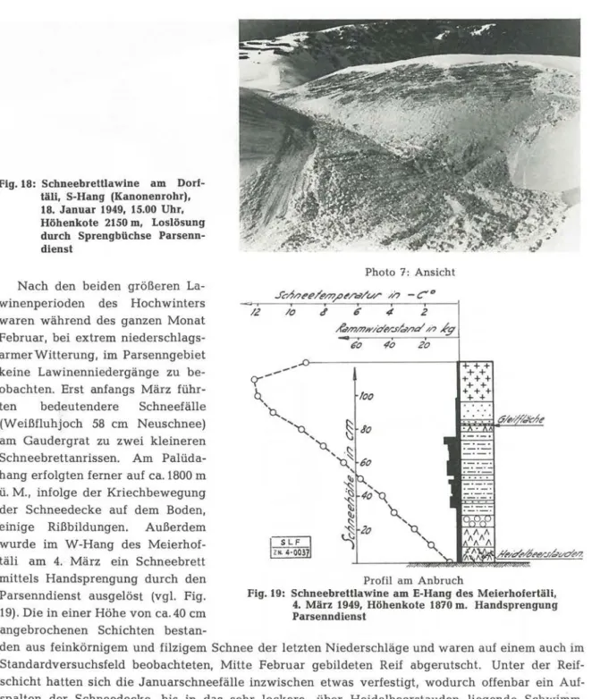 Fig. 19:  Schneebrettlawine am E-Hang des  Meierhofertäli,  4.  März  1949,  Höhenkote  1870 m