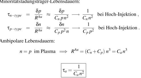 Table 9.1: Auger-Koeffizienten bei verschiedenen Temperaturen (Dziewior und Schmid, 1977).