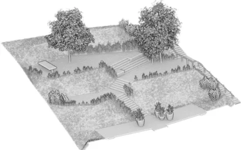 Figure 8. The design of a terraced garden for a residence in Fischbach is represented by a point cloud model  that consists only of synthetic points