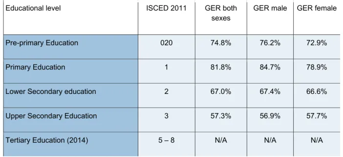 Table 5: Net Enrolment Ration (NER) of the education levels by gender 