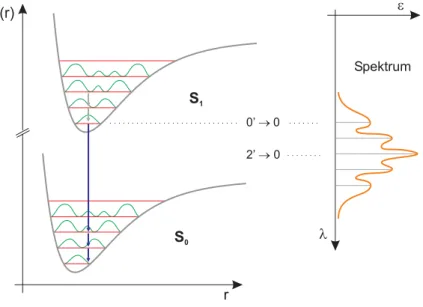 Abbildung 4.9 Zusammensetzung einer Emissionsbande eines π → π ∗ -Überganges E(r) r eS0l SpektrumS10’®02’®0