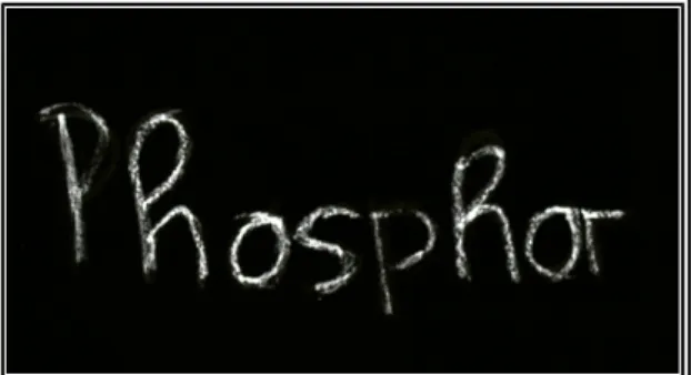 Abbildung 13: Chemolumineszenz der  phosphorhaltigen Kreideschrift