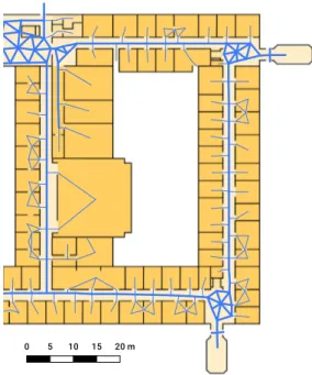 Figure 2. Indoor navigation graph in one of the test areas. Main edges used for localisation are shown as thick lines