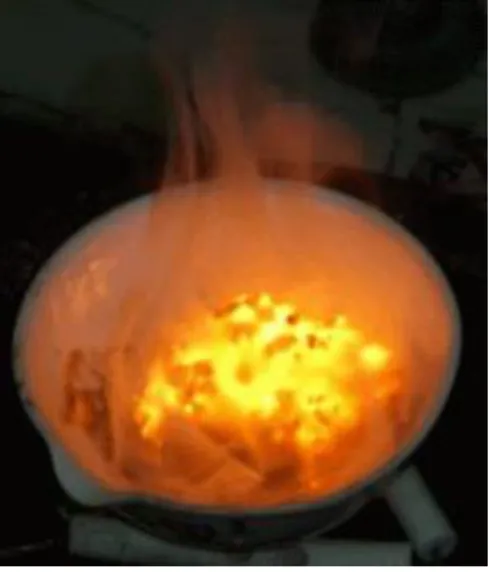 Abb.  6: Verbrennung von Natrium mit hellgelber leuchtender Flamme 