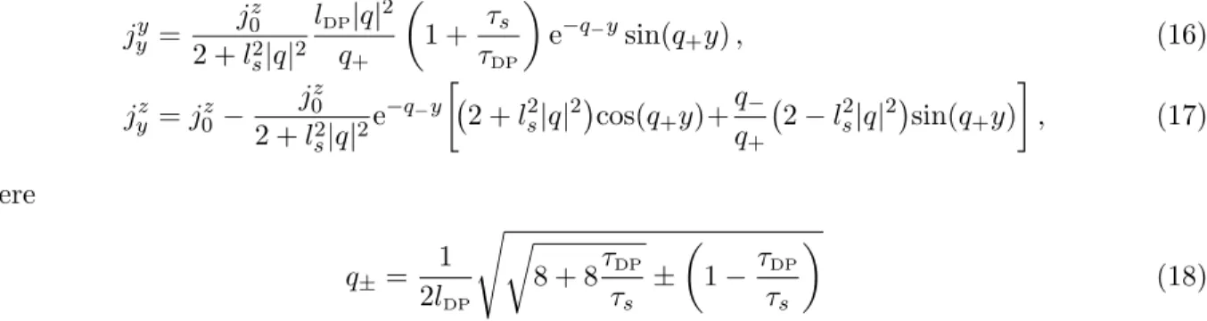 Figure 2 shows the spatial profile of the spin currents and the spin polarizations for symmetric boundary conditions