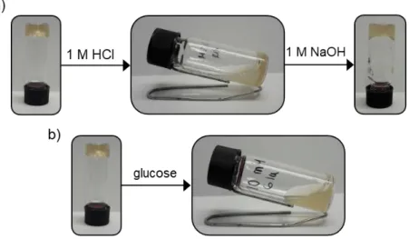 Figure S5. Stimuli-responsiveness of 7-35, a) response to pH, b) response to glucose. 