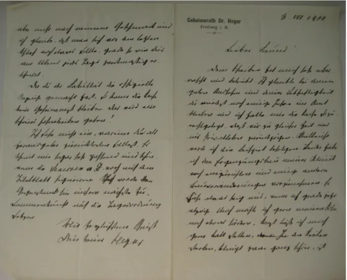 Abbildung 5: Ausschnitt des Originalbriefes von Hegar an Freund, verfasst am                                           03