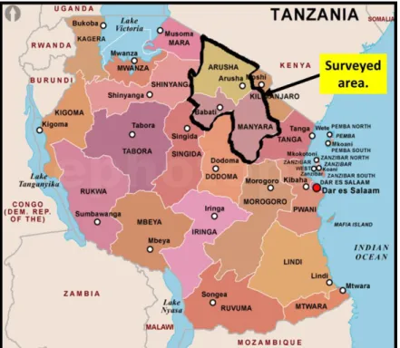Figure 2.8: Map of Tanzania showing the location of the surveyed area (www.mapsofworld.com - 28.09.2015)