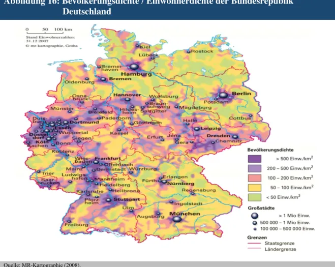 Abbildung 16: Bevölkerungsdichte / Einwohnerdichte der Bundesrepublik  Deutschland 