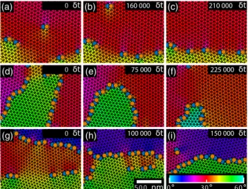 FIG. 4. Snapshots of dynamic simulation of Skyrmion domains rotating due to thermal currents