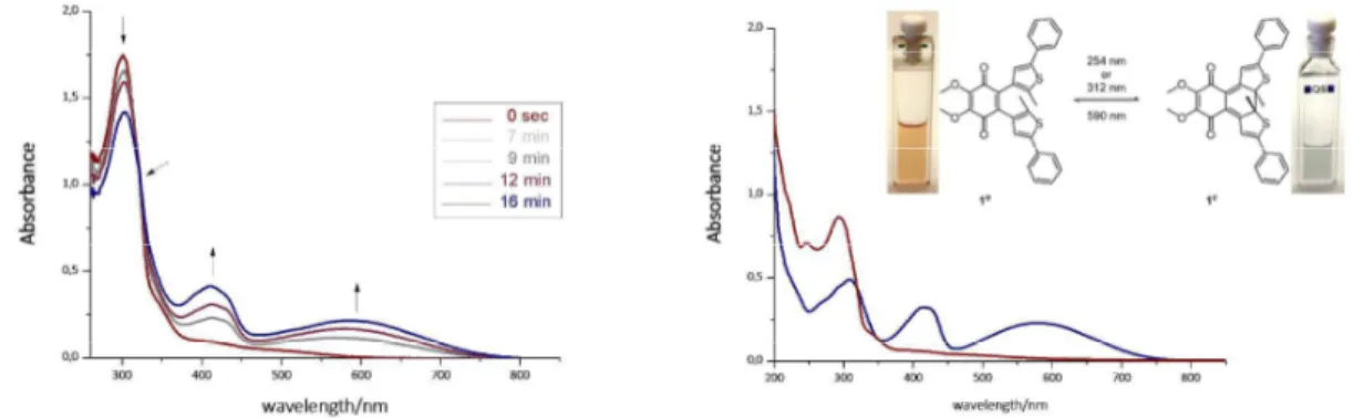 Figure  2:  Left:  Photoisomerization  of  1b o   in  DMSO  (30  µM,  irradiation  with  312 nm)