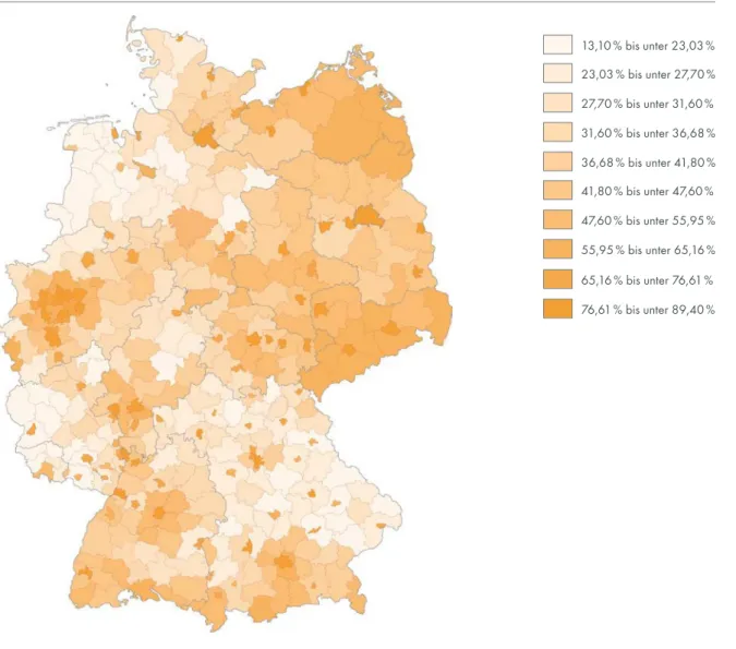 Abbildung 3-9: Anteil der Wohnungen in Mehrfamilienhäusern an allen Wohnungen 2014