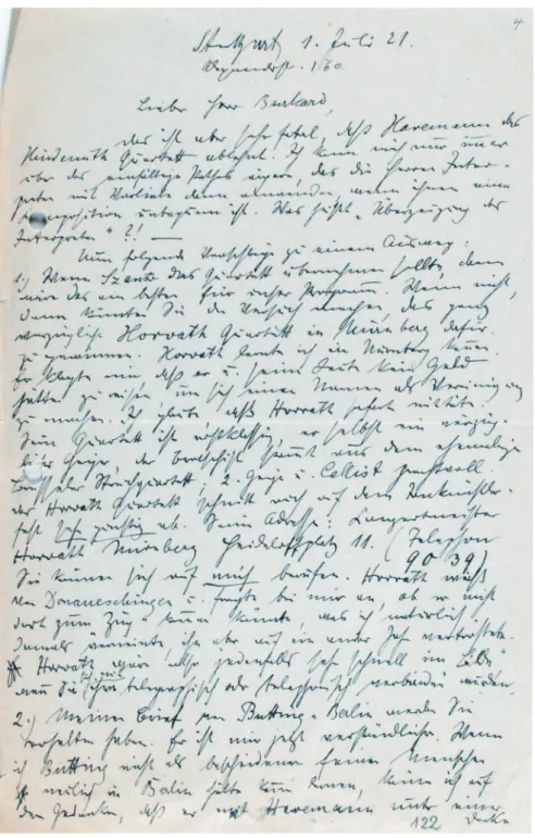 Abb.  7  a / b:   Brief von Joseph Haas an Heinrich Burkard vom 1. 7. 1921, in dem u. a