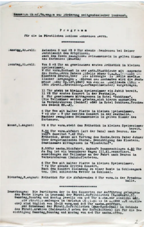 Abb. 10:   »Programm für die im Fürstlichen Schloss wohnenden Herrn« 1921 (21-6/002).