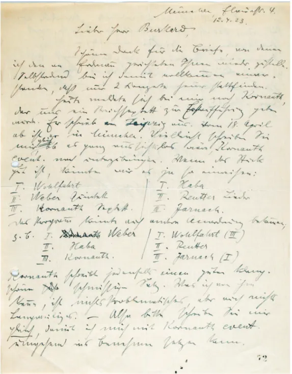 Abb. 12:   Brief von Joseph Haas an Heinrich Burkard vom 12. 4. 1923 mit zwei Programmentwür- Programmentwür-fen (1