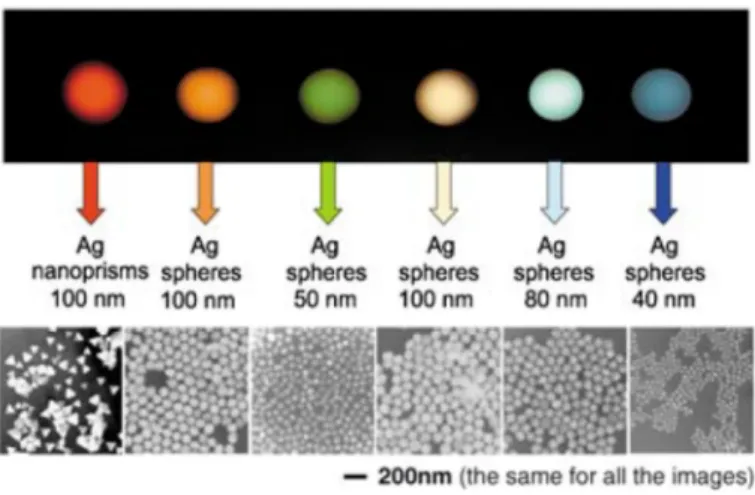 Figure  2  Size,  shape  and  composition  matters.  This  statement  is  illustrated  here  by  considering  the  Rayleigh  light-scattering  properties  of  various  nanoparticles  (quoted  nanoparticles  sizes  are  all  approximated)