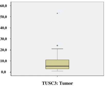 Abbildung 5.3  Verteilung der Methylierungswerte in Prozent von TUSC3 im Tumorgewebe