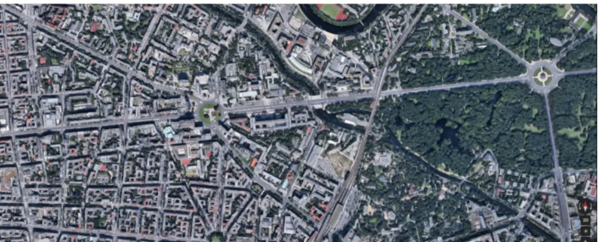 Abbildung 11 Ausschnitt Berlin von oben- Bepflanzung  Quelle: Google earth am 03.05.2016 
