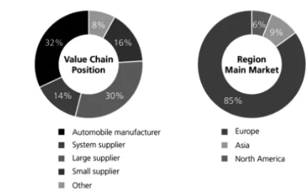 Fig. 3: Value chain position and main market regions of sample companies 