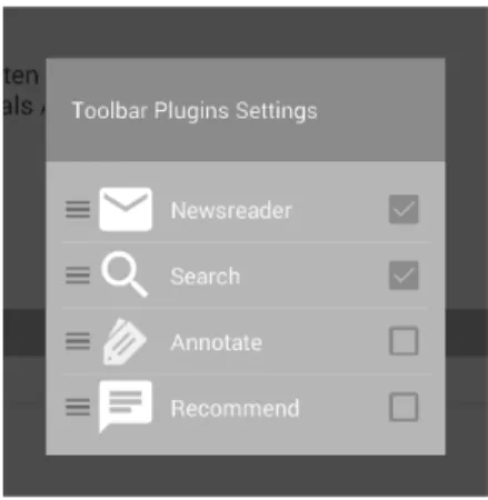 Fig. 6: Settings of a toolbar menu with 2 out of 4 selected services to be shown in the toolbar