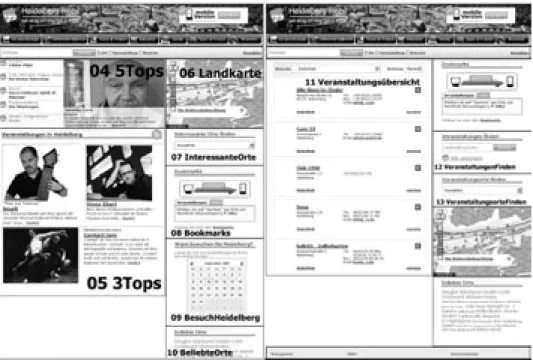 Abbildung 1: Ausschnitt des Web Portals Heidelberg Mobil (dicke Linien zeigen die Abgrenzung der Sichten)