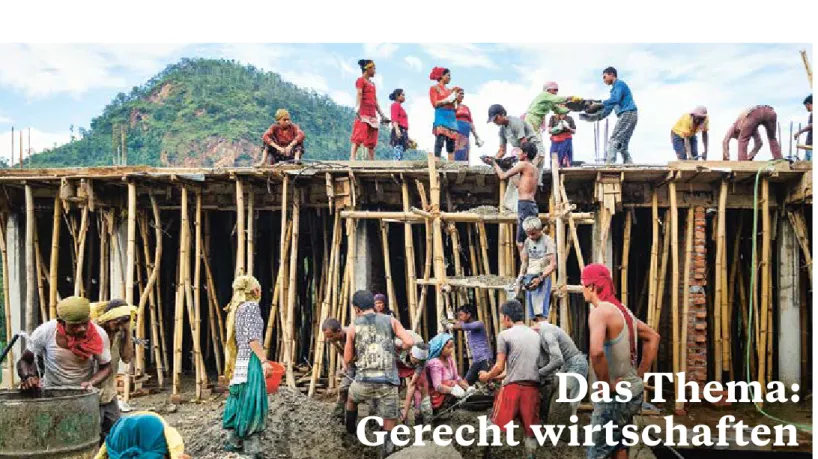 Foto Baustelle in Nepal. Durch gemeinsame Arbeit schaffen Menschen in aller Welt ihre  Lebensgrundlagen.