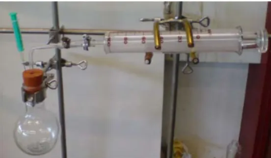 Abb. 1.:  Apparatur zum Messen des Gasvolumens des eingesetzten Ethanols 